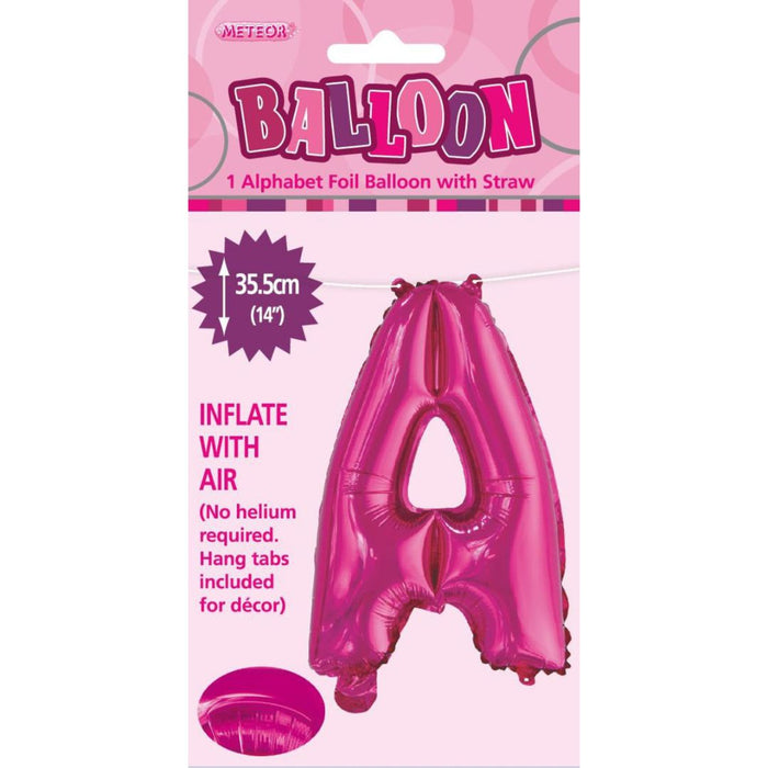 Alphabet Foil Balloon 35cm Hot Pink - A