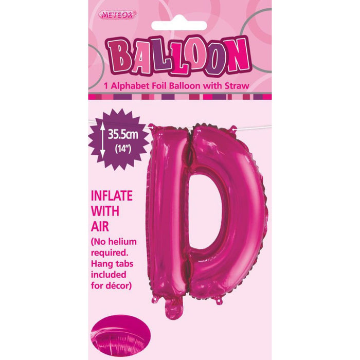 Alphabet Foil Balloon 35cm Hot Pink - D