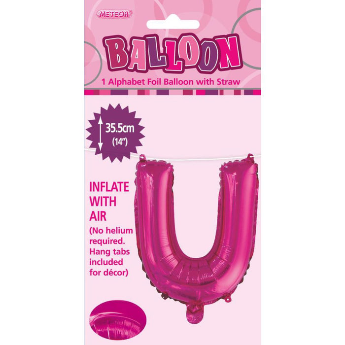 Alphabet Foil Balloon 35cm Hot Pink - U