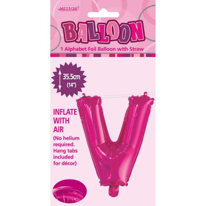 Alphabet Foil Balloon 35cm Hot Pink - V