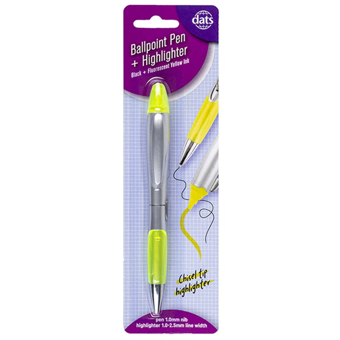 Pen Ballpoint Highlighter Dual Tips 1pk Black Ink Yellow HL