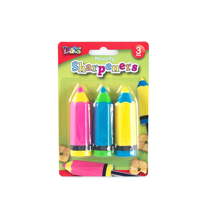 Sharpener Pencil Crayon Shape Mixed Cols 3pk