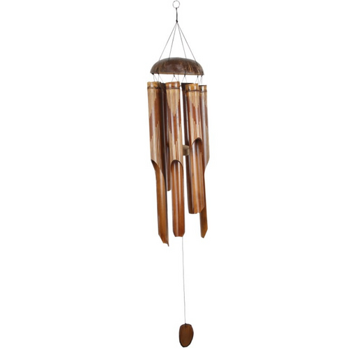 Ronis 6 Tube Carved Stripe Pattern Bamboo Wind Chime with Coconut Top
