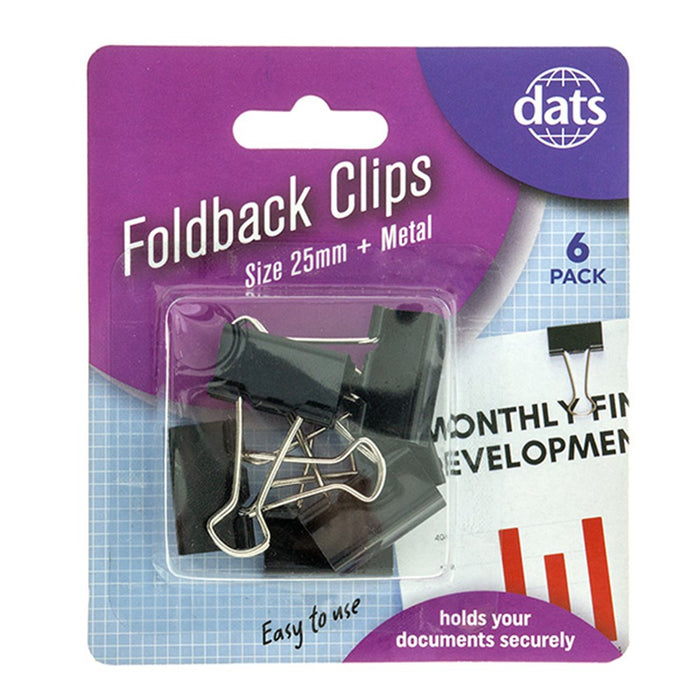 Clip Foldback Black Silver 25mm 6pk