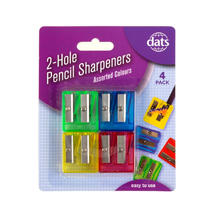 Sharpener Pencil 2 Hole 4pk Mixed Cols