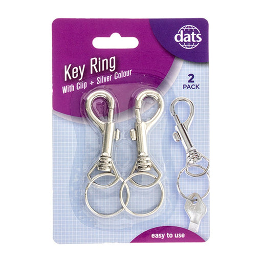 Key Ring Metal Silver w/ Clip 2pk