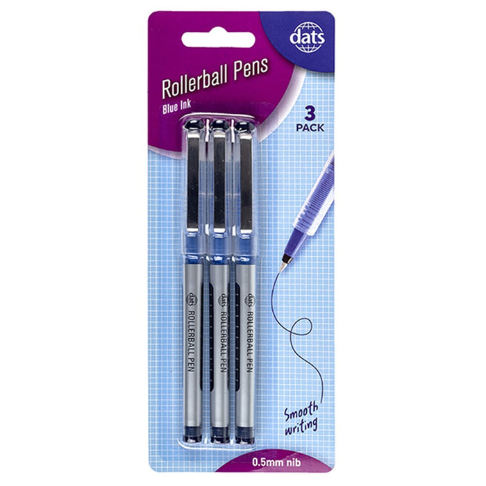 Pen Rollerball Blue Ink 3pk
