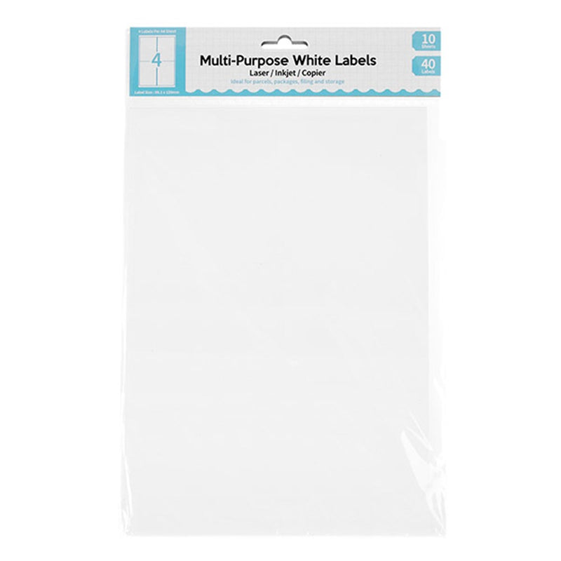 Labels White A4 4 Per Sheet 10 Sheets Total 40Pk