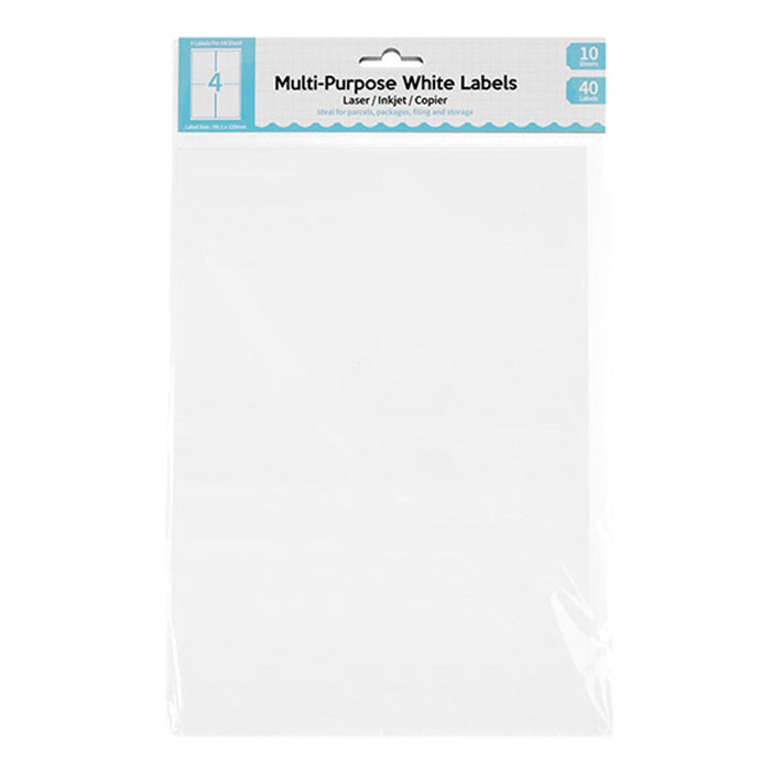 Labels White A4 4 Per Sheet 10 Sheets Total 40Pk
