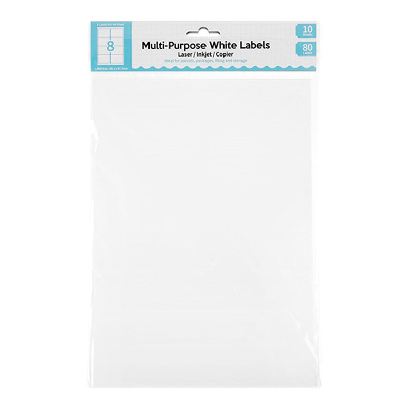 Labels White A4 8 Per Sheet 10 Sheets Total 80Pk