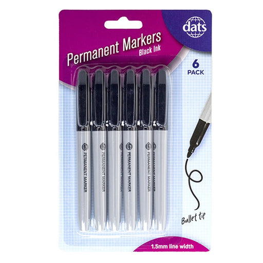 Marker Permanent Black Ink Pen Style 6pk