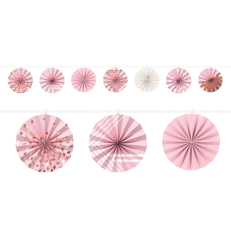 PARTY DECORS™ Rose Gold & Blush Mini Paper Fans Ribbon Garland Foil Hot Stamped