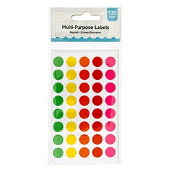 Label Round Coloured Multi Purpose 1.2cm 720pk