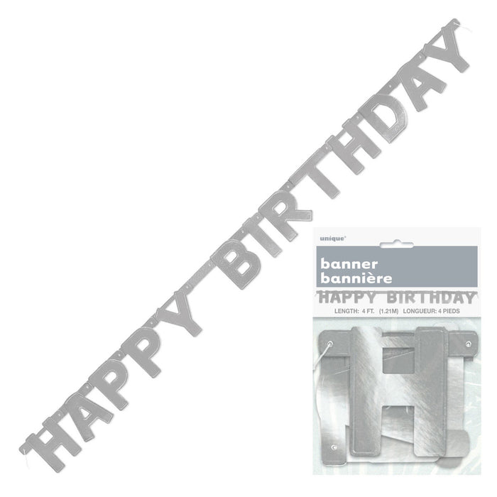 Silver Happy Birthday Jointed Banner 1.21m