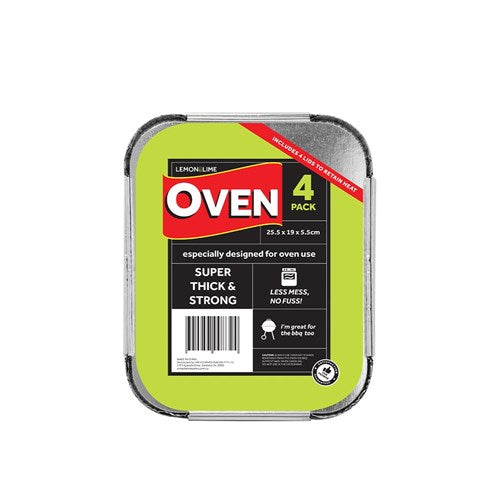 Foil Container W/ Lid 4Pk & 26.5X19.5X6.5Cm Leon Lime