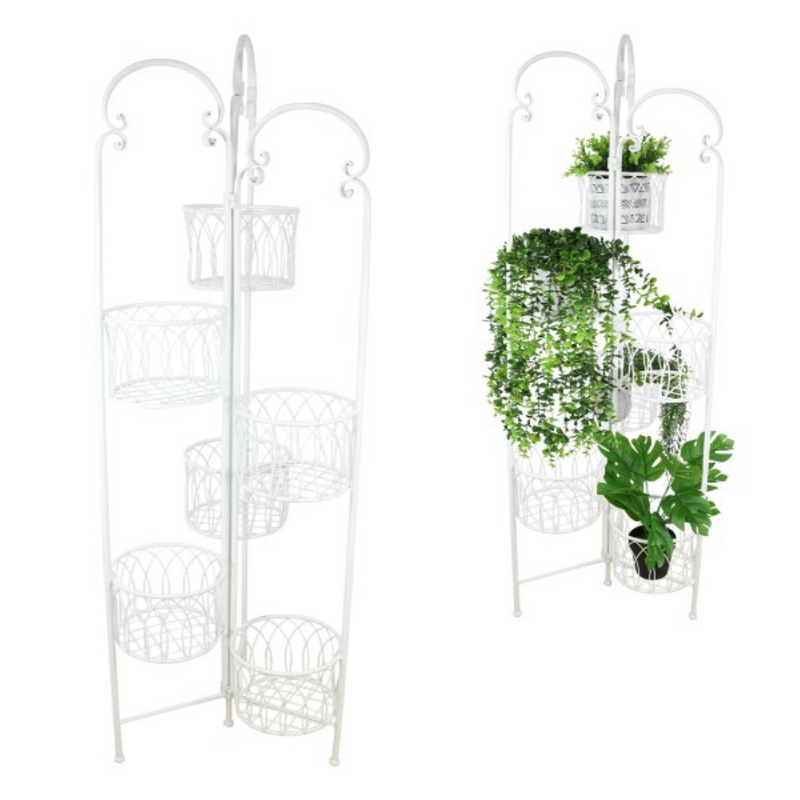 Ronis 6 Pot White Metal Plant Stand 142cm
