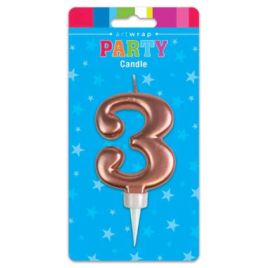 Number 3 Candle Rose Gold