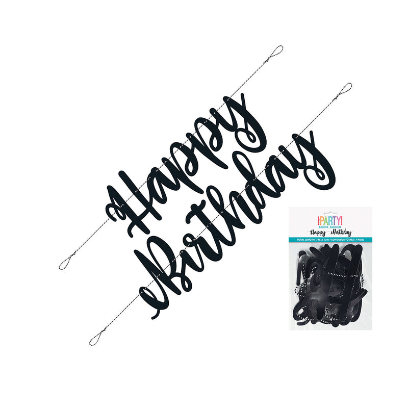 Happy Birthday Black Script Banner 7ft