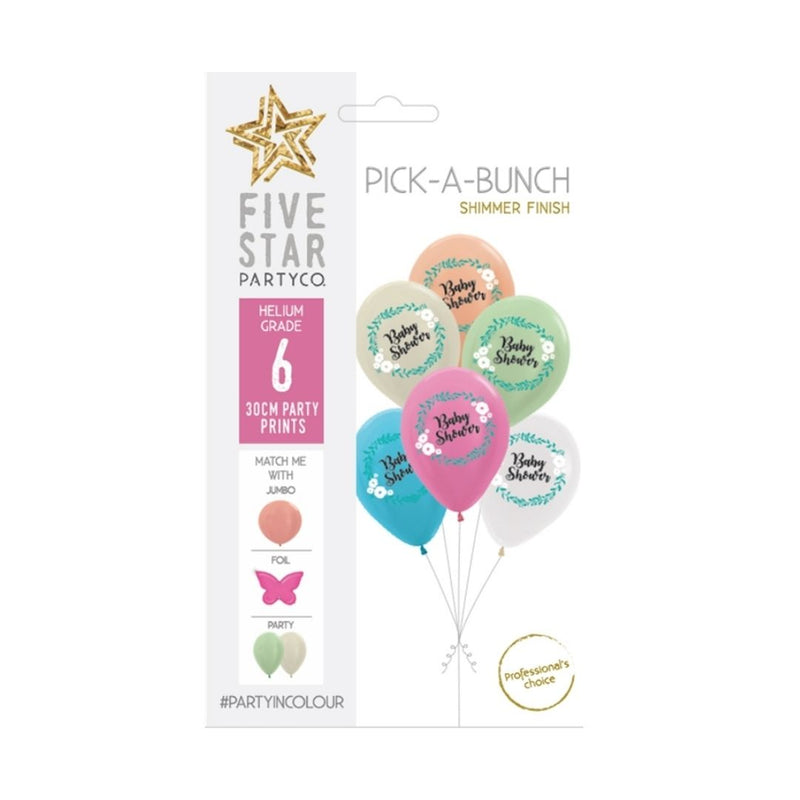 PICK-A-BUNCH Baby Shower 30cm Asst 6pk
