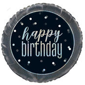 Black And Silver Happy Birthday Foil Balloon 45cm