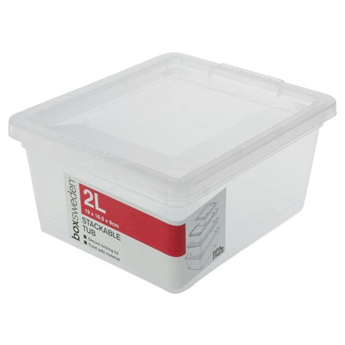 ESSENTIALS STACKABLE TUB 2L 19X16.5X9CM CLEAR