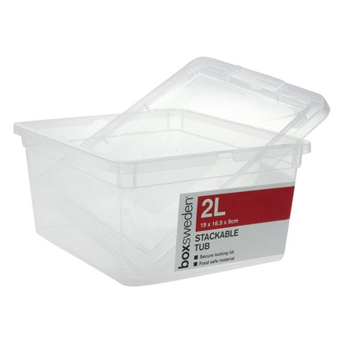 ESSENTIALS STACKABLE TUB 2L 19X16.5X9CM CLEAR