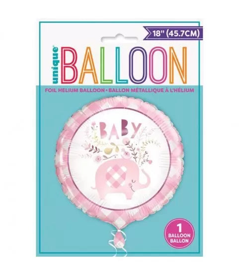 Pink Elephant Round Foil Balloon 45cm