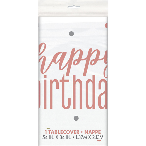 Happy Bday Printed Tablecover Rose Gold 137x213cm