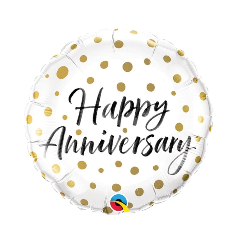 Foil Balloon 45Cm Happy Anniversary Gold Dots