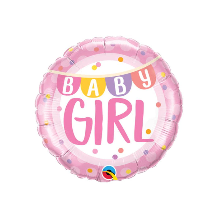 Bln Foil 45Cm Rnd Baby Girl Banner & Dots