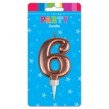 Number 6 Candle Rose Gold