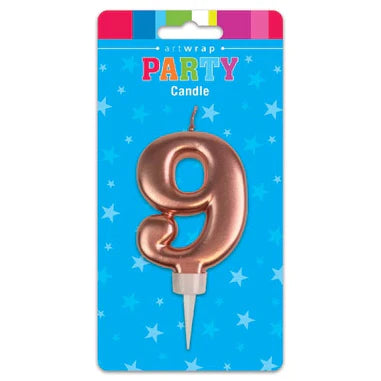 Number 9 Candle Rose Gold