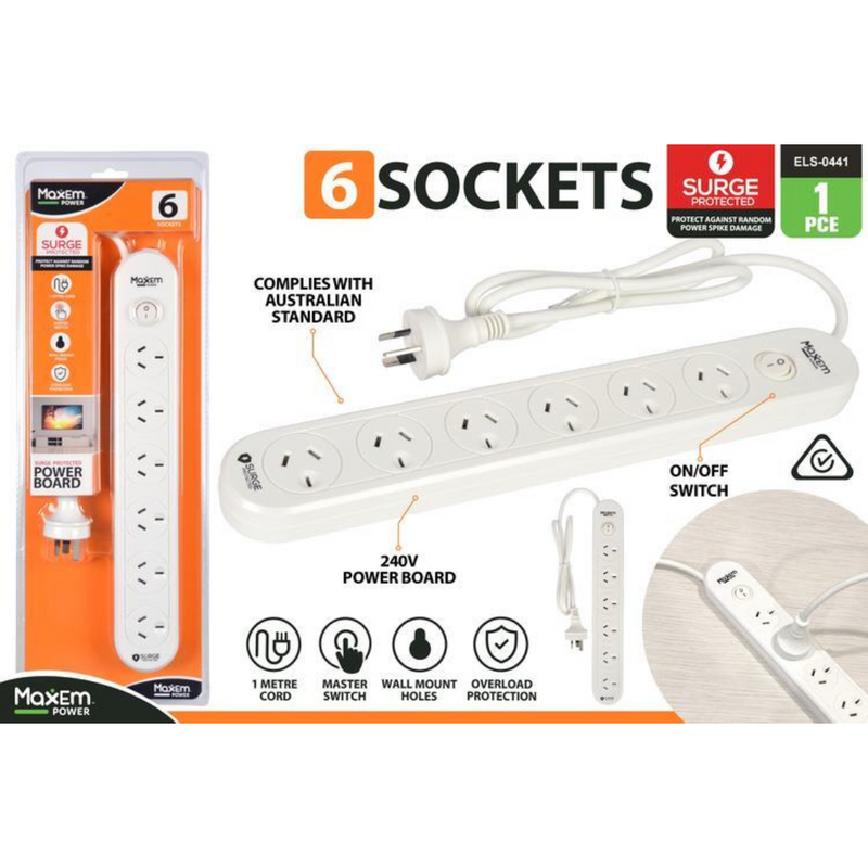 6 Way Powerboard w/1 Switch (Surge)