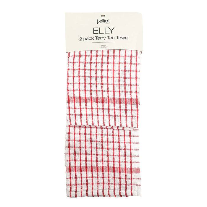 Elly 2 Pack Tea Towels 45x65cm Red