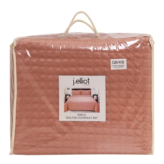 Adela Velvet Quilted Coverlet with 2 Pillowcases 240x260cm Clay Pink