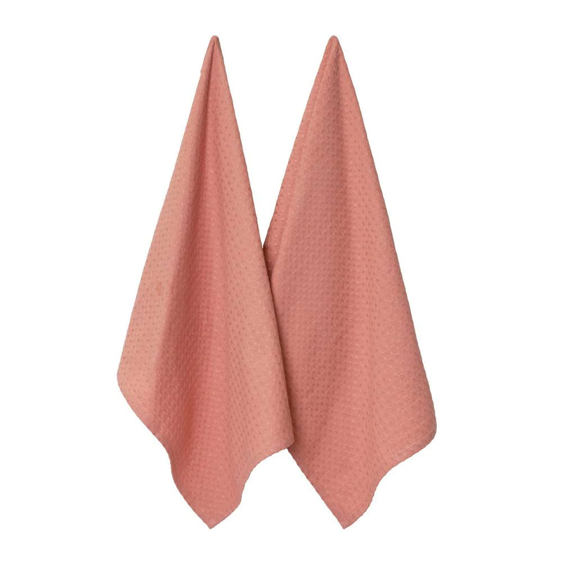 Waffle 2 Pack Tea Towels Clay Pink 50x70cm