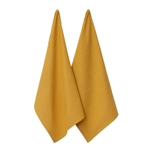 Waffle Tea Towels Mustard 50x70cm 2pk