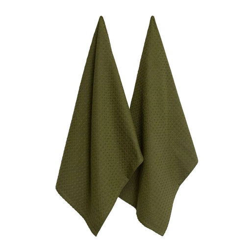 Waffle Tea Towels Olive 50x70cm 2pk
