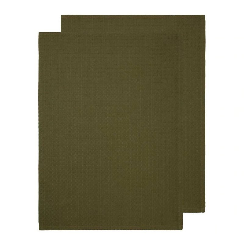 Waffle Tea Towels Olive 50x70cm 2pk