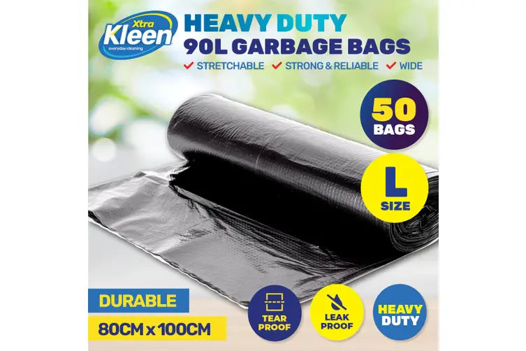 Bin Liner Garbage Bag 90L Black 10pk