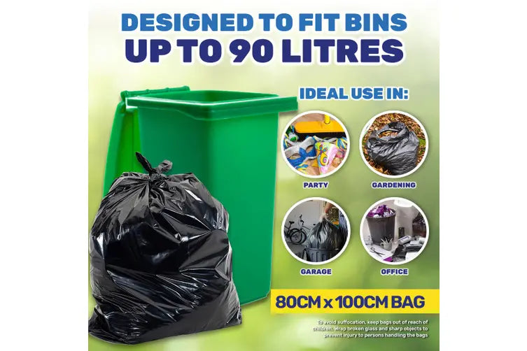 Bin Liner Garbage Bag 90L Black 10pk