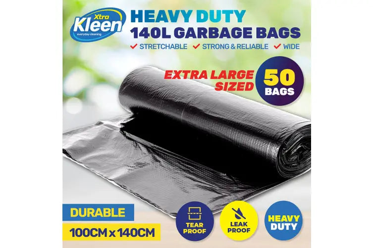 Bin Liner Garbage Bag 140L Black 10pk
