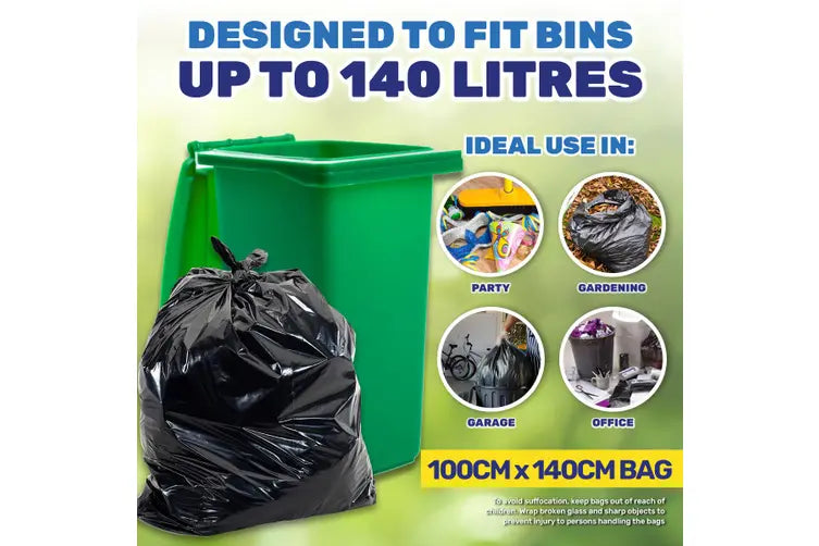 Bin Liner Garbage Bag 140L Black 10pk