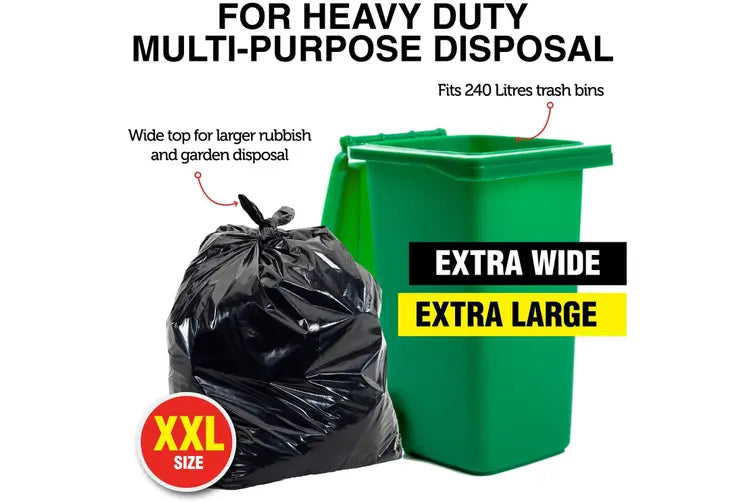 Bin Liner Garbage Bag 240L Black 10pk