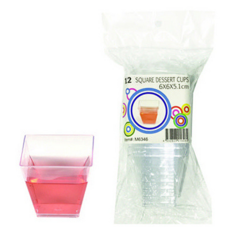 Clear Square Dessert Cups 12Pc