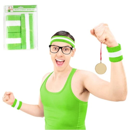 Headband and Wristband Green 2pk 