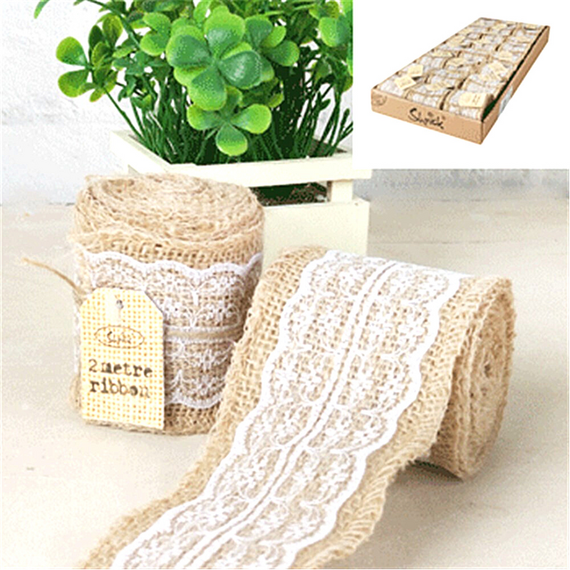 Hessian Ribbon W/Lace White 2m