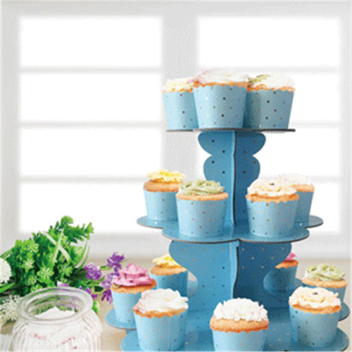 3 Tier Blue Cake Stand With Gold Foiled