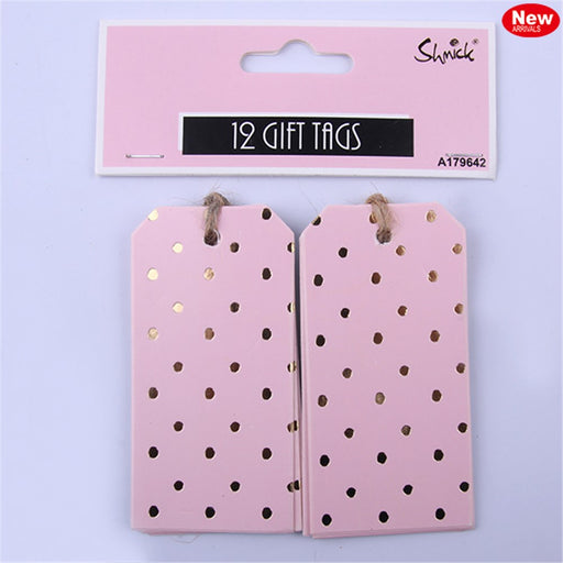 Pink Dotty Gift Tags In Gold Foiled 12pk