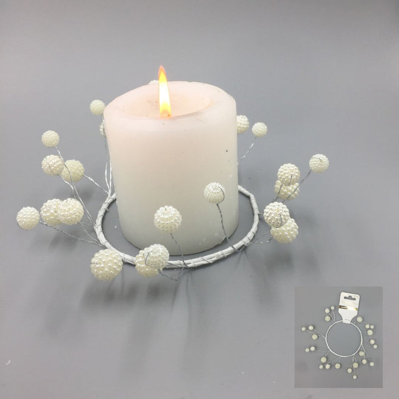 Candle Wreath Ring Ivory White Bead Beaded 10cm